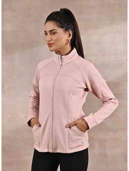 Lakshita - Women Pink High-Neck Zip-Up Casual Fleece Jacket