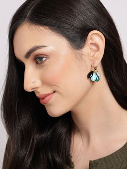 Sohi - Multi Color Gold Plated Pearl Double Sided Contemporary Drop Earrings