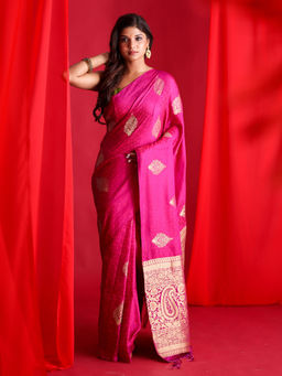 Beatitude - Pink Banarasi Saree with Unstitched Blouse