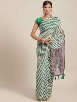 Silk Land - Linux Soft Silk Saree with Unstiched Blouse Piece Green & Multi-Color with Unstitched