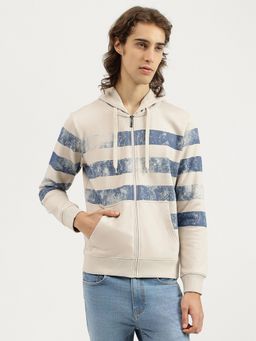 United Colors of Benetton - Regular Fit Hooded Neck Striped Brush Stroke Terry Hoodie