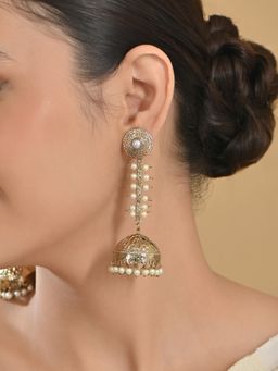 Fida - White Ethnic Wedding Dome Shape Pearl Temple Women Jhumki Earrings