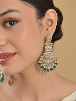 Fida - Green Wedding Floral Pearl & Beads Women Dangler Earrings