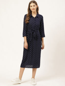 Twenty Dresses by Nykaa Fashion - Navy Blue Spot The Dot Midi Dress