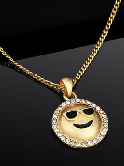Estele - Gold Plated Cool Emoji Pendant with White Crystals for Women