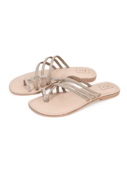 SANDALWALI - Grace Braided Silver And Gold Strap Flats