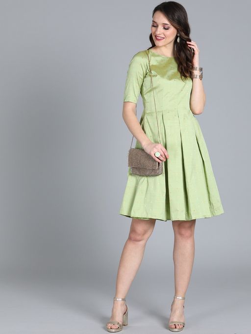 knee length pleated dress Buy Ethnovog Ready To Wear Pista Green Box Pleated Knee Length Dress Online