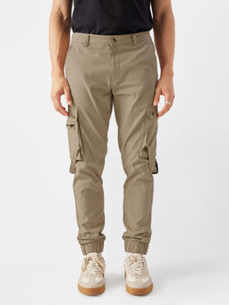 The Souled Store - Original Solids: Beige Men Cargo Joggers