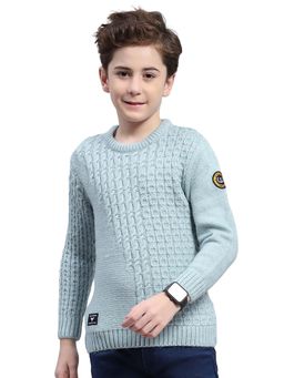 Monte Carlo - Boys Teal Blended Full Sleeves Sweater