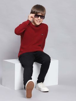 Monte Carlo - Boys Maroon Pure Cotton Full Sleeves Sweater