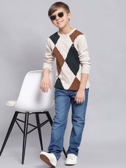 Monte Carlo - Boys Beige Pure Cotton Full Sleeves Sweater