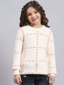 Monte Carlo - Girls Off White Blended Full Sleeves Sweater