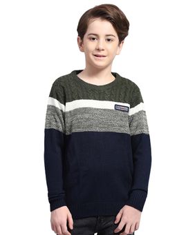 Monte Carlo - Boys Olive Acrylic Full Sleeves Sweater