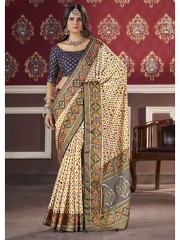Gahan - Navy Blue Silk Brasso Embellished Saree with Unstitched Blouse