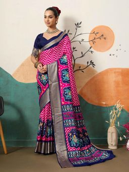 Gahan - Pink Dolla Silk Patola Printed Saree with Unstitched Blouse