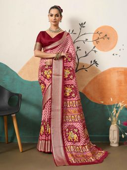 Gahan - Baby Pink Dolla Silk Patola Printed Saree with Unstitched Blouse