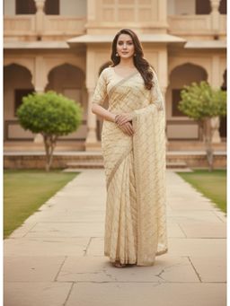 Gahan - Womens Elegant Thread Work Embroidered Satin Saree with Unstitched Blouse