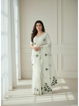 Gahan - Green Aari Work Embellished Beads Georgette Saree with Unstitched Blouse