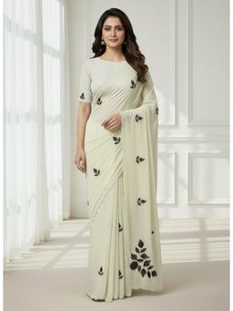 Gahan - Wine Aari Work Embellished Beads Georgette Saree with Unstitched Blouse