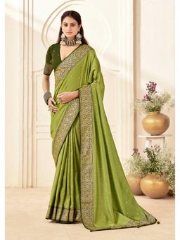 Gahan - Light Green Velvet Tussar Silk Woven Saree with Unstitched Blouse