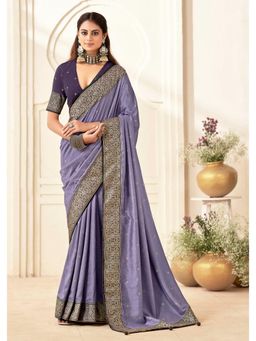 Gahan - Lavender Velvet Tussar Silk Woven Saree with Unstitched Blouse