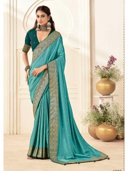 Gahan - Blue Velvet Tussar Silk Woven Saree with Unstitched Blouse