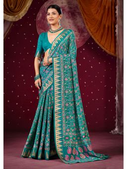 Gahan - Teal Silk Blend Woven Saree with Unstitched Blouse