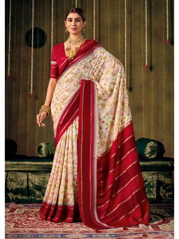Gahan - Red Ethnic Motif Sentosa Silk Saree with Unstitched Blouse