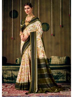 Gahan - Olive Green Ethnic Motif Sentosa Silk Saree with Unstitched Blouse