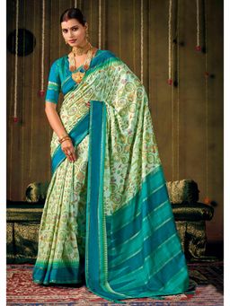 Gahan - Blue Ethnic Motif Sentosa Silk Saree with Unstitched Blouse