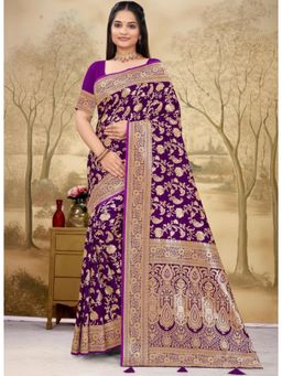 Gahan - Woven Embellished Banarasi Silk Royal Purple Saree with Unstitched Blouse