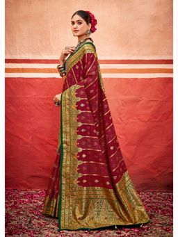 Gahan - Red Velvet Tussar Silk Aari Work Saree with Unstitched Blouse
