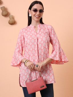 Gahan - Womens Peach Floral Printed Bell Sleeves Kurti