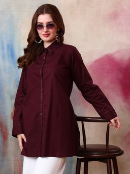 Gahan - Womens Cotton Slub Zari Work Maroon Kurti