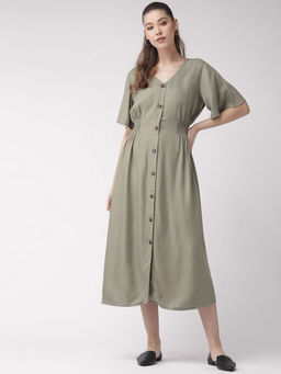 Twenty Dresses by Nykaa Fashion - Olive Running Deep In Style Midi Dress