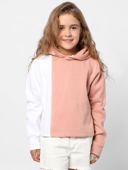 Instafab - Girls White & Pink Contrast Panel Hoodie