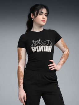 Puma - Women Black Graphic Printed Slim Fit T-shirt