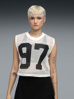 Puma - Women White Relaxed Fit Mesh Top