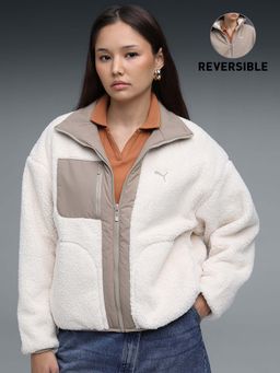 Puma - Women Off White Relaxed Fit Reversible Sherpa Jacket