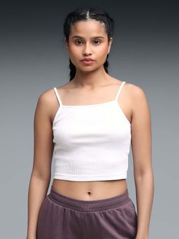 Puma - Women White Ribbed Crop Top