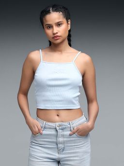 Puma - Women Blue Ribbed Crop Top