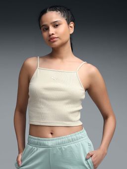 Puma - Women Beige Ribbed Crop Top