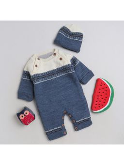 Yellow Apple - Round Neck Winterwear Rompers - Indigo
