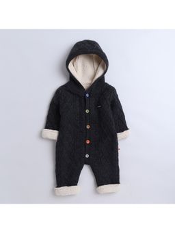 Yellow Apple - Round Neck Winterwear Rompers - Black