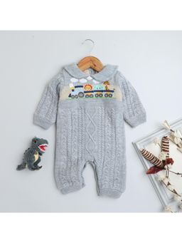 Yellow Apple - Collar Neck Winterwear Rompers - Grey