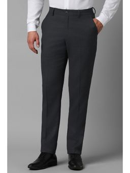 Louis Philippe - Men Grey Textured Flat Front Formal Trousers