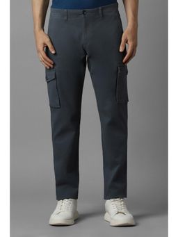 Louis Philippe - Men Grey Solid Flat Front Casual Trousers