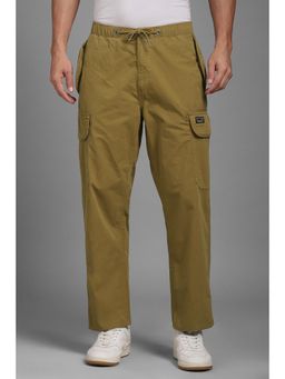 Louis Philippe - Men Olive Solid Flat Front Casual Trousers