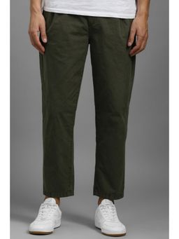 Louis Philippe - Men Olive Solid Pleated Casual Trousers