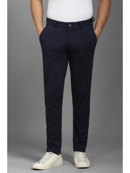 Louis Philippe - Men Navy Solid Flat Front Casual Trousers